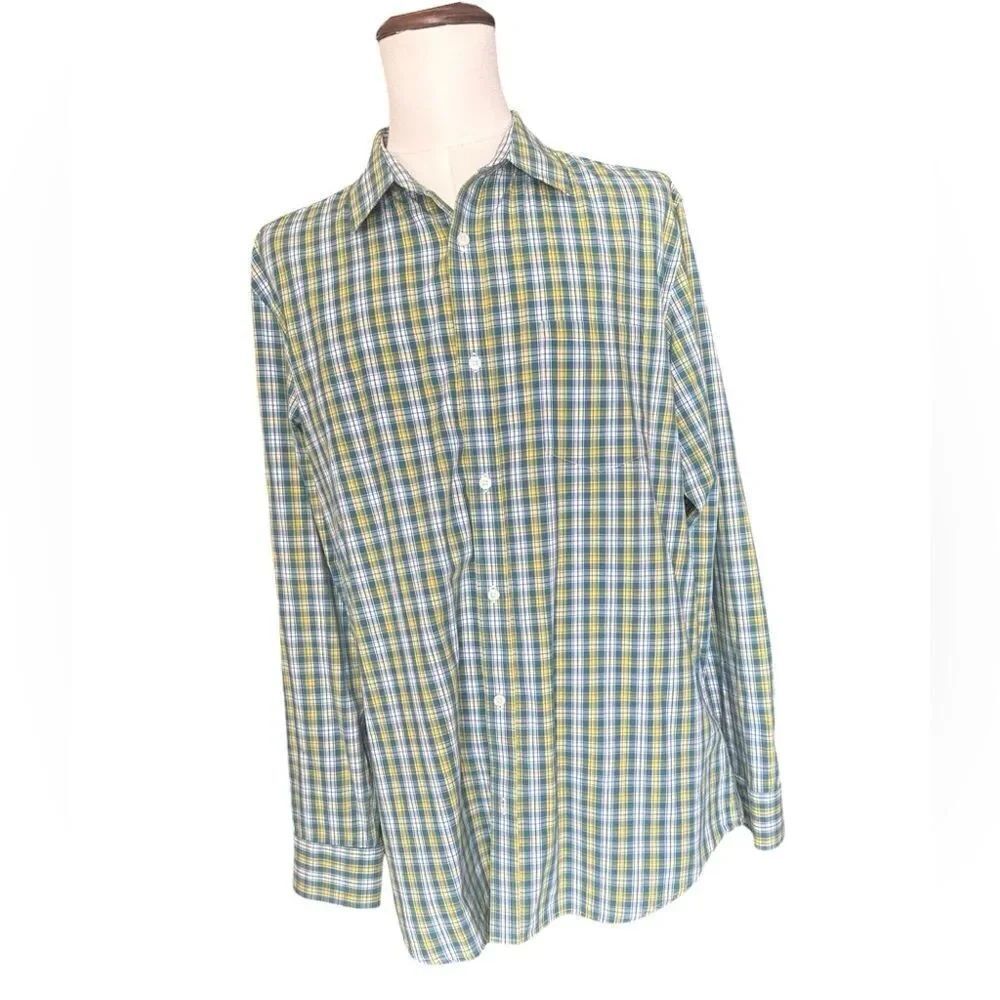 Banana Republic Blue and Green Plaid Shirt 100% Cotton Long Sleeve Buttons